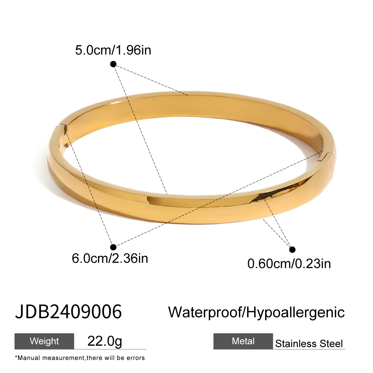 1 Piece Simple Classic Style Geometric Shape Stainless Steel  Gold Color Women's Bangle h5 